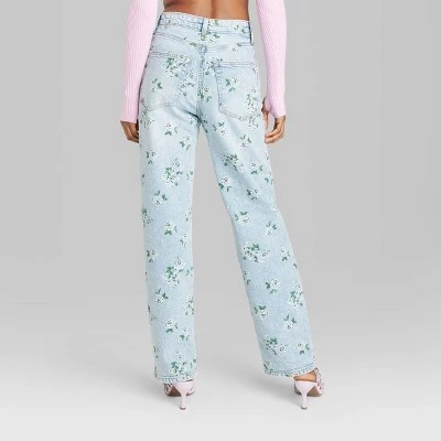 Women's 90's Relaxed Straight Jeans - Wild Fable™ Light Blue Floral 2 Women's 90's Relaxed Straight Jeans - Wild Fable™ Light Blue Floral - Image 2