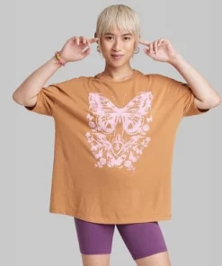 Women's Oversized Butterfly Graphic T-Shirt - Wild Fable™ Brown