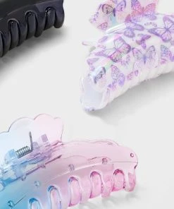 Butterfly Print and Ombre Cloud Claw Hair Clip Set 3pc - Wild Fable™ Blue/Purple/Gray