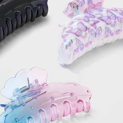 Butterfly Print and Ombre Cloud Claw Hair Clip Set 3pc - Wild Fable™ Blue/Purple/Gray 1 Butterfly Print and Ombre Cloud Claw Hair Clip Set 3pc - Wild Fable™ Blue/Purple/Gray