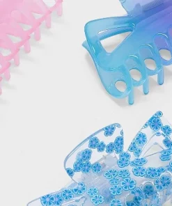 Flower and Solid Claw Hair Clip Set 3pc - Wild Fable™ Pink/Blue