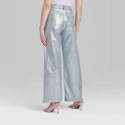 Women's High-Rise Wide Leg Coated Baggy Jeans - Wild Fable™ Silver Metallic 2 Women's High-Rise Wide Leg Coated Baggy Jeans - Wild Fable™ Silver Metallic - Image 2