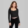 Women's Long Sleeve Sweetheart Neck Seamless Shirt - Wild Fable™ Brown