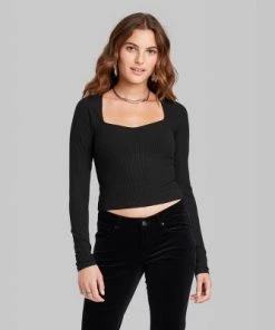 Women's Long Sleeve Sweetheart Neck Seamless Shirt - Wild Fable™ Brown