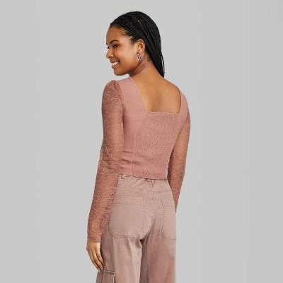 Women's Long Sleeve Lace Bustier Top - Wild Fable™ Green 2 Women's Long Sleeve Lace Bustier Top - Wild Fable™ Green - Image 2