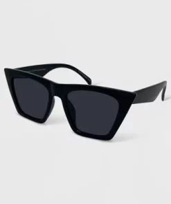 Women's Plastic Angular Solid Cateye Sunglasses - Wild Fable™ Black