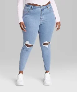 Women's Super-High Rise Distressed Skinny Jeans - Wild Fable™ Medium Wash