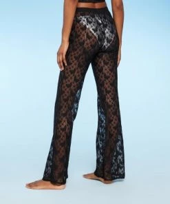 Women's Sheer Lace Flare Cover Up Pants - Wild Fable™ Black