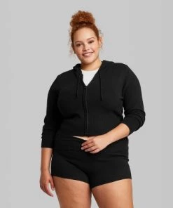 Women's Full Zip Hoodie Sweater - Wild Fable™ Black