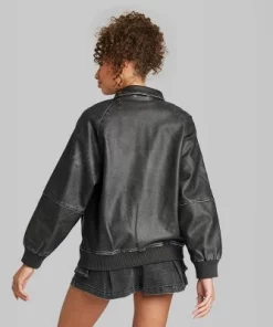 Women's Distressed Faux Leather Bomber Jacket - Wild Fable™ Black -Wild Fable Shop GUEST 270043de 81a3 4f03 a771 12f3f37e4a05
