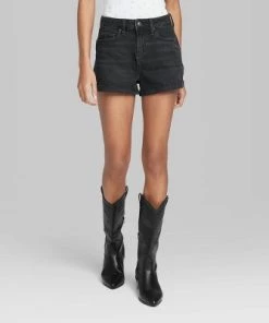 Women's High-Rise Rolled Cuff Denim Shorts - Wild Fable™ Off-white