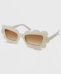 Women's Solid Plastic Novelty Marbleized Cateye Sunglasses - Wild Fable™ Ivory