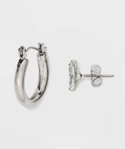 Mixed Heart Butterfly Icon Cubic Zirconia Hoop Earring Set 18pc - Wild Fable™ Silver