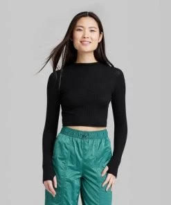 Women's Mock Turtleneck Pointelle Pullover Sweater - Wild Fable™ Light Violet