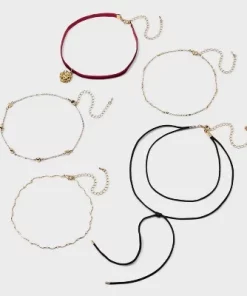 Hearts Rose and Velvet Choker Necklace Set 5pc - Wild Fable™ Gold