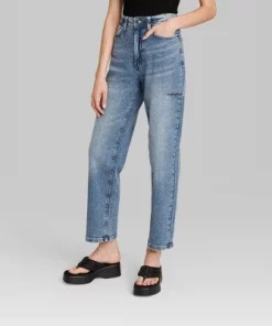 Women's High-Rise 90's Relaxed Slashed Straight Jeans - Wild Fable™ Medium Wash