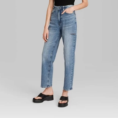 Women's High-Rise 90's Relaxed Slashed Straight Jeans - Wild Fable™ Medium Wash 1 Women's High-Rise 90's Relaxed Slashed Straight Jeans - Wild Fable™ Medium Wash
