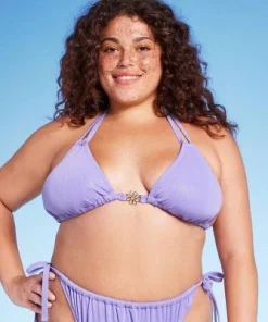 Women's Flower Charm Lurex Plisse Textured Triangle Bikini Top - Wild Fable™ Purple -Wild Fable Shop GUEST 34f55e4c fb9f 4f83 afda 61302cea8747 2