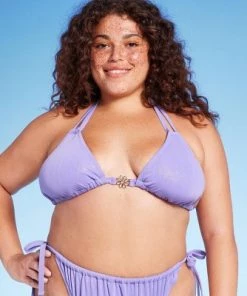 Women's Flower Charm Lurex Plisse Textured Triangle Bikini Top - Wild Fable™ Purple -Wild Fable Shop GUEST 34f55e4c fb9f 4f83 afda 61302cea8747