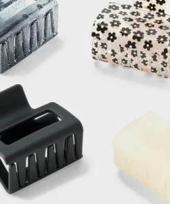 Flower and Glitter Rectangle Mini Claw Hair Clip Set 4pc - Wild Fable™ Black/White