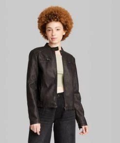 Women's Faux Leather Racing Jacket - Wild Fable™ Black