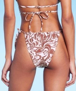 Women's Side-Tie Adjustable Extra High Leg Bikini Bottom - Wild Fable™ Brown Swirl Print