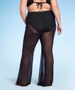 Women's Mesh High Waist Flare Cover Up Pants - Wild Fable™ Black