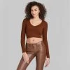 Women's Long Sleeve Front Cinch Fitted Seamless T-Shirt - Wild Fable™ Brown