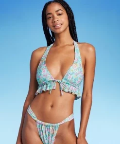 Women's Ruffle Tie-Front Halter Bikini Top - Wild Fable™ Green Floral Print -Wild Fable Shop GUEST 4c8a8683 8b3d 45c6 8c02 0c14ce489778 5