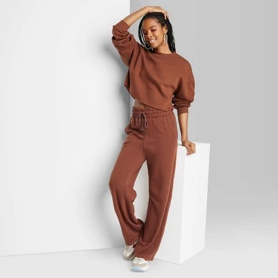 Women's High-Rise Wide Leg French Terry Sweatpants - Wild Fable™ Brown 5 Women's High-Rise Wide Leg French Terry Sweatpants - Wild Fable™ Brown - Image 5