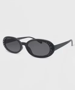 Women's Plastic Oval Rhinestones Sunglasses - Wild Fable™ Black