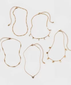 Embellished Heart Chain Choker Necklace Set 5pc - Wild Fable™ Gold