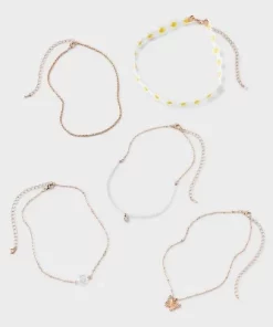 Daisy Fabric and Butterfly Choker Necklace Set 5pc - Wild Fable™ White/Gold