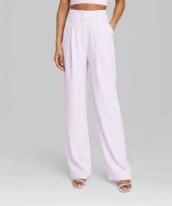 Women's Wide Leg Trousers - Wild Fable™ Gray Pinstriped