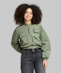 Women's Cargo Utility Cropped Bomber Jacket - Wild Fable™ Green