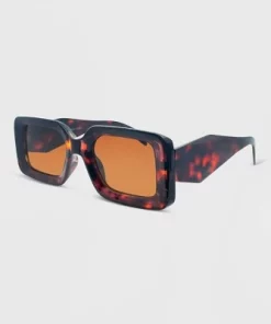 Women's Plastic Rectangle Sunglasses - Wild Fable™ Dark Brown/Tortoise Print