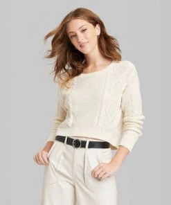 Women's Cropped Cable Pullover - Wild Fable™ Mauve