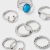 Rhinestone and Turquoise Band Ring Set 8pc - Wild Fable™ Silver