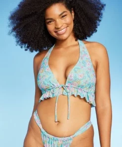 Women's Ruffle Tie-Front Halter Bikini Top - Wild Fable™ Green Floral Print -Wild Fable Shop GUEST 659aaea4 52e0 44c9 8073 8bfd4c6d9e7f