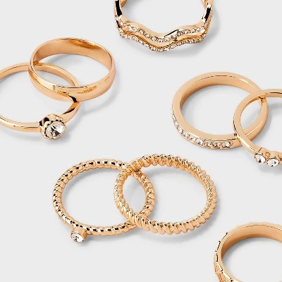 Rhinestone Band Ring Set 8pc - Wild Fable™ Gold 1 Rhinestone Band Ring Set 8pc - Wild Fable™ Gold