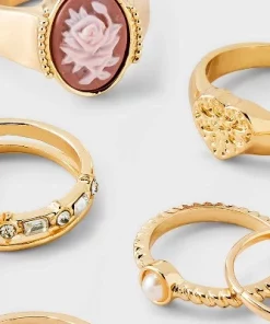Rose and Cross Ring Set 8pc - Wild Fable™ Gold/Pink