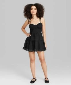 Women's Sleeveless Heart Clip Dot Fit & Flare Mini Dress - Wild Fable™ Black