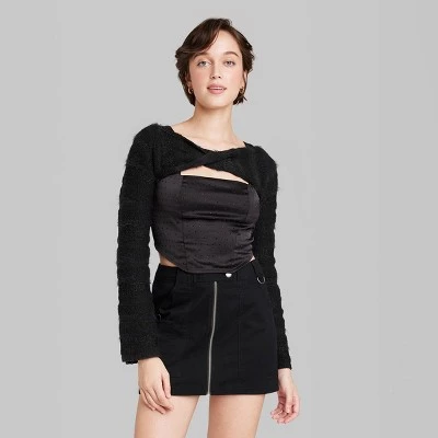 Women's Long Sleeve Party Shrug Sweater - Wild Fable™ Black 2 Women's Long Sleeve Party Shrug Sweater - Wild Fable™ Black - Image 2