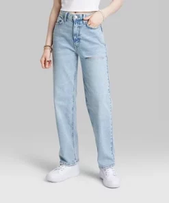 Women's High-Rise 90's Relaxed Slashed Straight Jeans - Wild Fable™ Light Wash