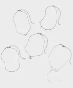 White Bead Bow and Chain with Angel Choker Necklace Set 5pc - Wild Fable™ Silver/White