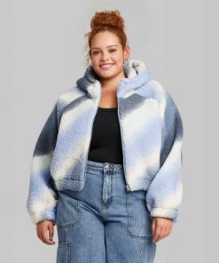 Women's Faux Shearling Full Zip-Up Sweatshirt - Wild Fable™ Off-white