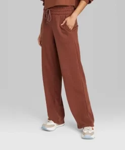 Women's High-Rise Wide Leg French Terry Sweatpants - Wild Fable™ Brown