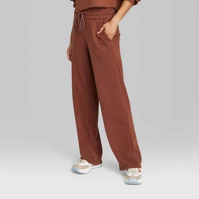Women's High-Rise Wide Leg French Terry Sweatpants - Wild Fable™ Brown 1 Women's High-Rise Wide Leg French Terry Sweatpants - Wild Fable™ Brown