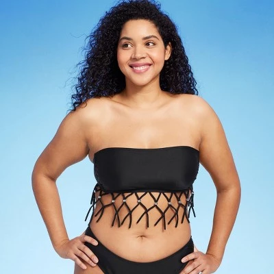 Women's Beaded Macrame Bandeau Bikini Top - Wild Fable™ Black 3 Women's Beaded Macrame Bandeau Bikini Top - Wild Fable™ Black - Image 3