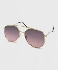 Women's Metal Geometric Aviator Sunglasses - Wild Fable™ Gold
